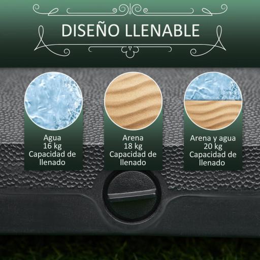 Base de Sombrilla con 4 Ruedas Bloqueables Soporte de Parasol Rellenable de Arena 18 kg o Agua 16 kg para Jardín Patio Terraza 45x45x39 cm Negro [5]