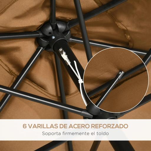 Sombrilla de Aluminio 198x294x255 Parasol Rectangular de Jardín Inclinable con Manivela y Poste Desmontable Café [5]