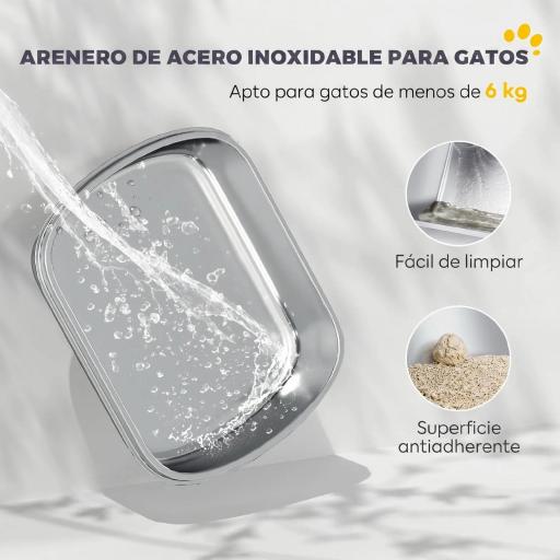 Arenero para Gatos de Acero Inoxidable L con Tapa Abatible Pala Metálica Bolsa Desodorizante Fácil Limpiar Gris Claro [3]