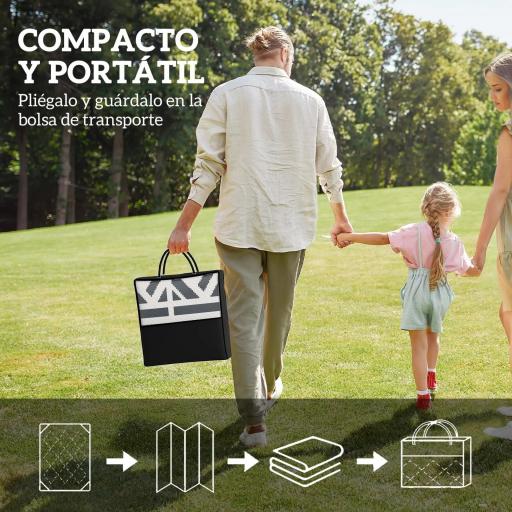 Alfombra de Exterior Reversible 182x274 cm con Patrón Geométrico de Cenefa Impermeable con Bolsa Gris y Blanco [2]