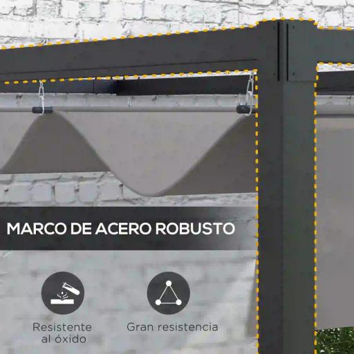 Pérgola de Jardín de Pared 297x211x220 cm Cenador con Techo Retráctil y Marco de Acero para Patio Terraza Gris Oscuro [3]