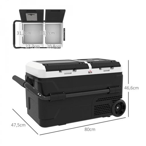 Nevera Portátil 40L con Doble Zona Refrigerador de Coche -20℃-20℃ 12/24V DC y 100-240V AC 80x47,5x46,6cm Negro [1]