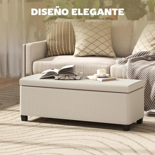 Banco Almacenaje Capacidad de 84 L 112x42x40cm Tapizado en Pana Pie de Cama para Sala de Estar Dormitorio Beige [2]