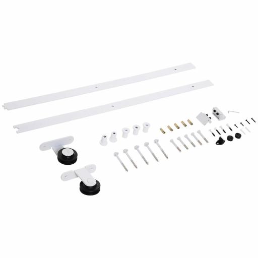 183 cm Herraje para Puerta Corredera Kit de Accesorios para Puerta Corrediza de Madera con Guía de Suelo Riel de Acero al Carbono Blanco [5]
