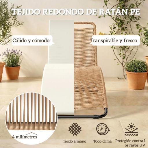 Tumbona de Jardín Exterior de Ratán en Forma de S con Cojín Asiento Transpirable y Estructura de Acero para Patio Crema [3]