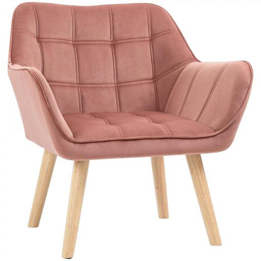 Butaca de Salón Moderna Tapizado en Terciopelo con Asiento Ancho Patas de Madera Sillón Relax para Sala de Estar Rosa [8]