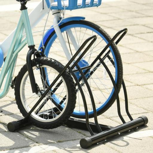 Soporte para Aparcar 2 Bicicletas, Aparcamiento Estacionamiento para Bicis, Inferir 65mm de Ancho, Fácil de Montar, Almohadilla Antideslizante, Interior y Exterior, 60x54x57 cm, Negro [2]