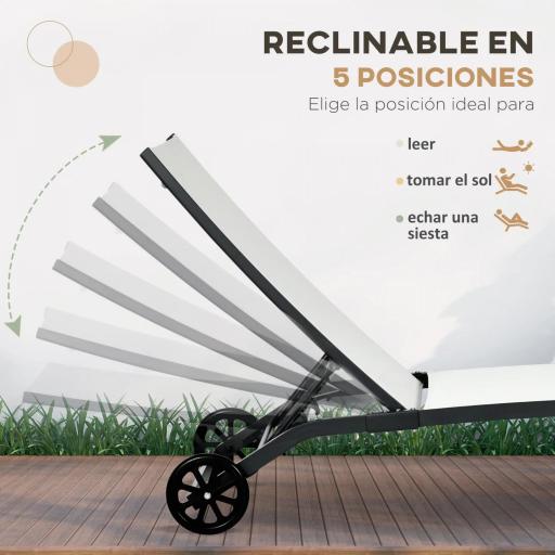 Juego de 2 Tumbonas Reclinables de Jardín de Aluminio con Respaldo Ajustable y Ruedas 165x66x102 cm Blanco Mate [4]