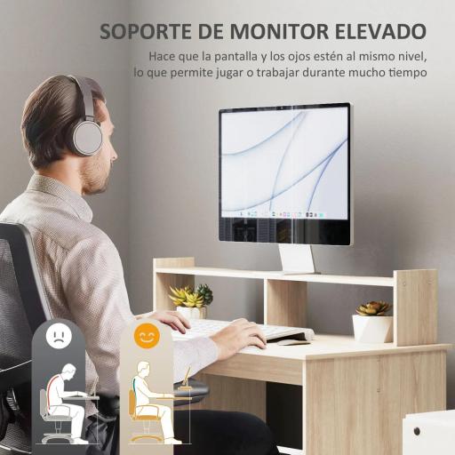 Escritorio con Estantería Moderno Escritorio con Compartimentos Abiertos Soporte para Monitor 108x50x94 cm Natural [2]