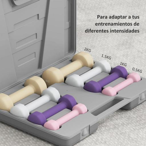 Juego de Mancuernas de 8 Piezas 2x0,5 kg 2x1 kg 2x1,5 kg 2x2 kg Antideslizantes y Estuche de Transporte Multicolor [4]