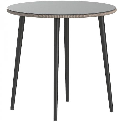 Mesa de Comedor de Jardín con Tablero de Vidrio Templado con Borde de Ratán Estructura de Acero 80x80x74 cm Gris [8]