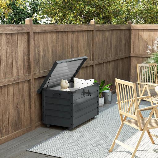 Baúl de Almacenaje Exterior de Acero Galvanizado con 4 Ruedas 2 Asas y Tapa con Cerradura 100x62x65 cm Gris Oscuro [7]