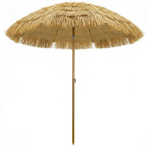 Sombrilla de Playa con Flecos de Paja Ø178 cm con Inclinación Altura Ajustable UV50+ Bolsa de Transporte Marrón Claro [10]