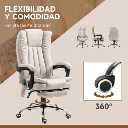Silla de Oficina con 6 Puntos de Masaje Ajustable con Función Calefacción Reposapiés Retráctil y Control Remoto Crema [5]