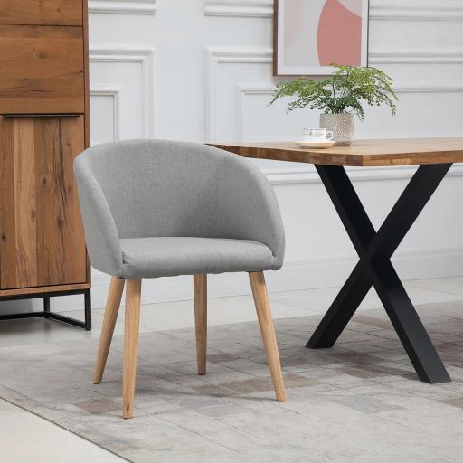 Silla de Comedor Tapizada en Lino Sintético Transpirable con Asiento Acolchado y Patas de Madera Silla de Ocio Moderna para Salón Dormitorio 55x58x74 cm Gris