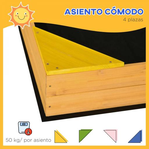 Arenero Infantil de Madera para Niños de 3-8 Años con Tela no Tejida y 4 Asientos para Jardín 109x109x19,8 cm Natural [4]