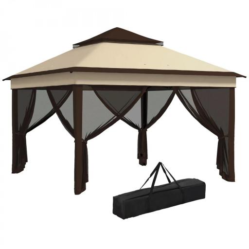 Carpa Plegable 3,26x3,26x2,72m con Doble Techo Altura Ajustable Mosquiteras Protección UV30+ y Bolsa de Transporte Beige [7]