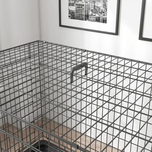 Jaula para Perros Plegable Jaula para Perros Medianos con 2 Puertas Bandeja Extraíble Asa y Marco de Alambre Acero 106x71,5x76 cm Negro [7]