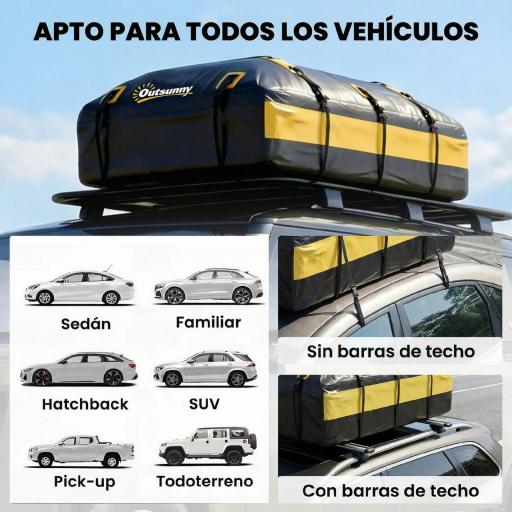 Bolsa de Techo para Coche 594L Impermeable con 6 Correas Alfombrilla Antideslizante Ganchos para Vehículos Amarillo [4]