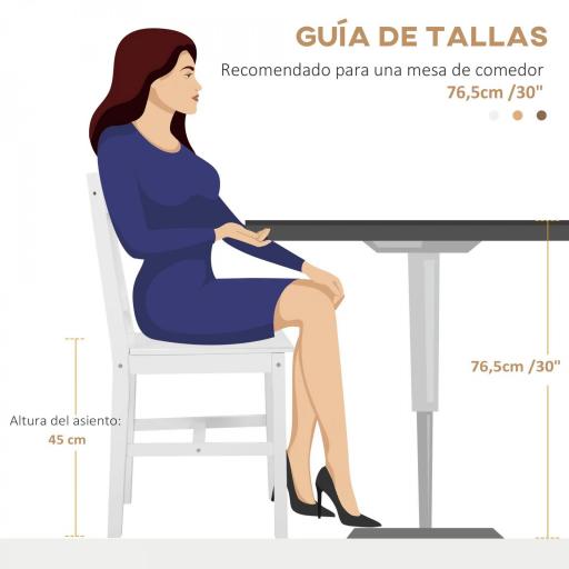 Juego de 2 Sillas de Comedor Blancas Silla de Cocina con Respaldo de Listones Marco de Madera de Pino 41x46,5x85,5 cm [3]