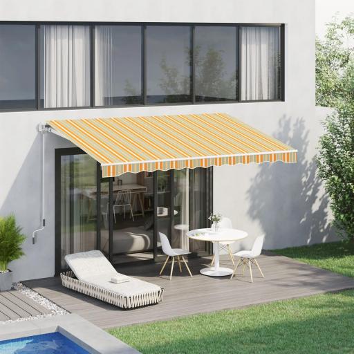 Toldo Manual Retráctil 300x250 cm, Toldo Exterior Terraza con Ángulo Ajustable, Brazo Articulado, Montaje a Pared, Estructura de Aluminio, Anti-UV e Impermeable, para Jardín Amarillo y Blanco