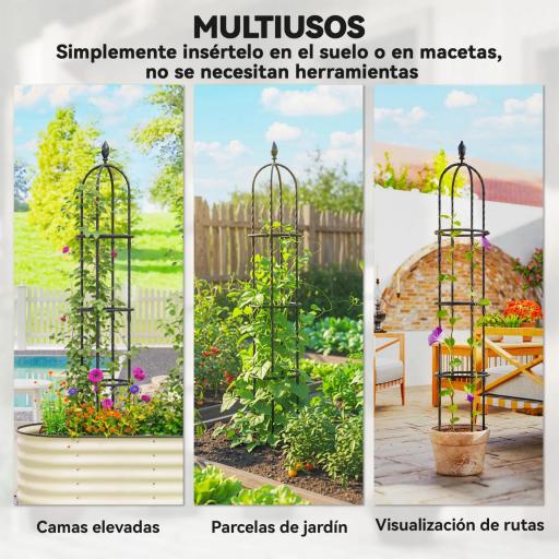 Juego de 2 Obeliscos de Jardín de Acero 1,74 m Enrejados para Plantas Trepadoras Rosas para Exterior Patio Negro [4]