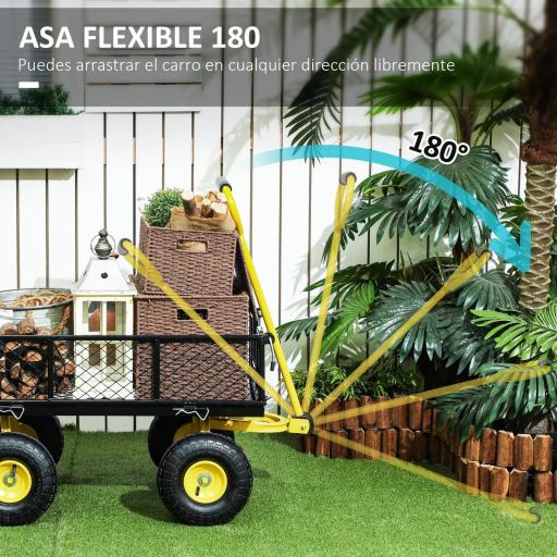 Carro de Jardín Basculante Carga 200 kg con Paneles Laterales Desmontables y 4 Ruedas Neumáticas Negro y Amarillo [7]