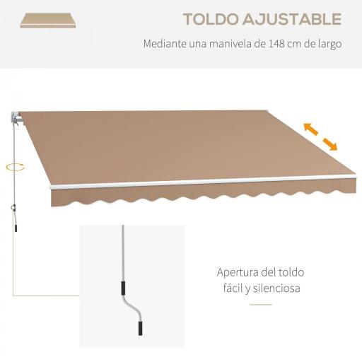 Toldo para Balcón 350x250 cm con Manivela de Metal Impermeable y Anti-UV para Jardín Terraza Ventanas Marrón [4]