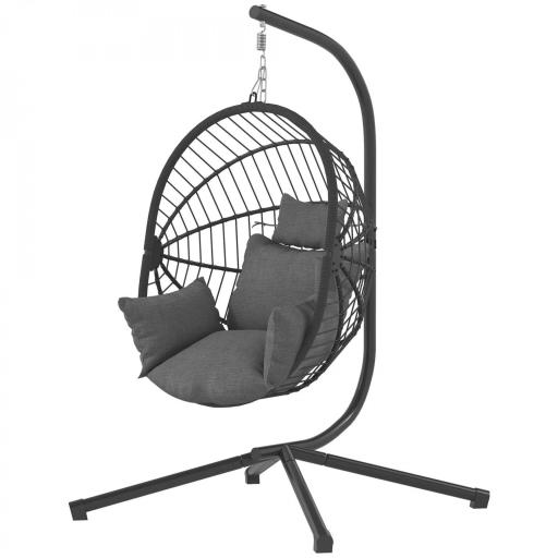 Silla Colgante Huevo con Soporte con Cesta Plegable Cojín y Reposacabezas para Interior y Exterior Carga 120 kg Gris [8]