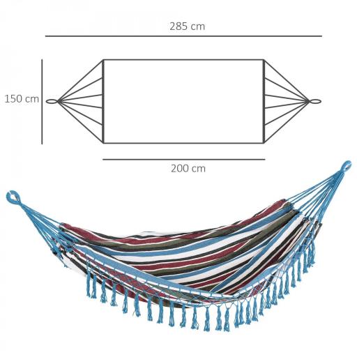 Hamaca Doble Portátil de Algodón 285x150 cm con Bolsa de Transporte para Exteriores Patio Jardín Playa Camping Carga 120 kg Multicolor [1]