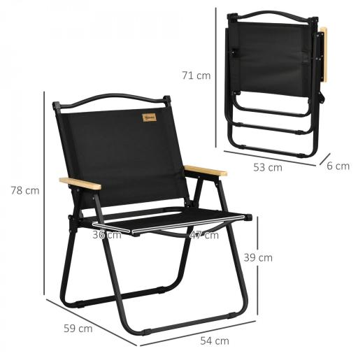 Set 2 Sillas de Jardín Plegables con Reposabrazos Sillas para Camping y Playa en Tela Oxford y Acero 54x59x78 cm Negro [1]