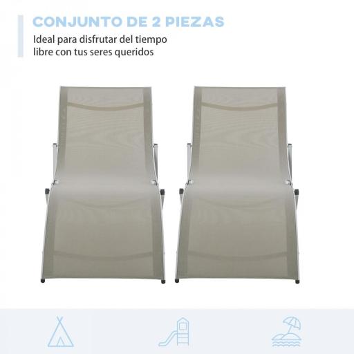 Conjunto de 2 Tumbonas de Jardín Tumbonas Plegables con Marco de Aluminio Texteline para Piscina Patio 165x61x63 cm Gris [5]