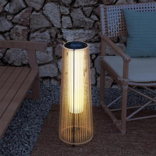 Farola Solar Exterior de Ratán Sintético con Luces LED Encendido y Apagado Automático Impermeable Ø21,5x61 cm Natural [7]
