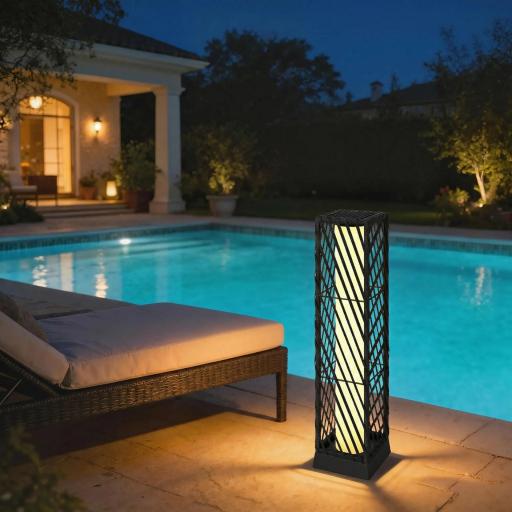Linterna de Jardín de Ratán Farola Solar Exterior con Luces LED Encendido y Apagado Automático Impermeable IP44 Negro [3]