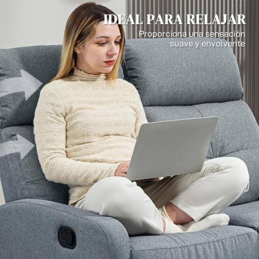Sofá de 2 Plazas Reclinable Manual Tapizado en Lino con Reposapiés y Acolchado Grueso 118x95x101 cm Gris [4]
