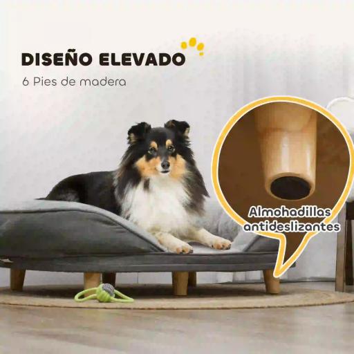 Sofá para Mascotas con Parte Superior Desmontable Funda Lavable y Patas de Madera Carga 25 kg 90x78x25 cm Gris [3]