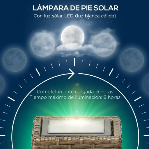 Lámpara Solar de Ratán Sintético con Luces LED Encendido/Apagado Automático para Exterior 15,5x15,5x46 cm Arena [5]