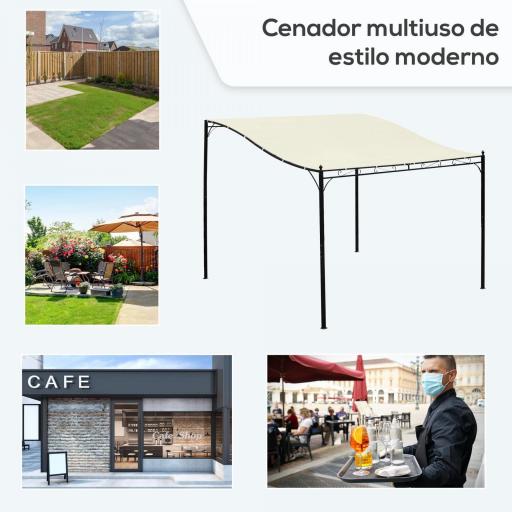 Cenador de Jardín 3x3 m Pérgola con Toldo y 16 Orificios de Drenaje para Patio Terraza Metal y Poliéster 180 g/m² Resistente Crema [2]