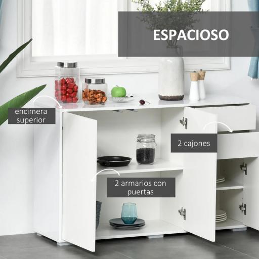 Aparador para Salón con 3 Puertas 2 Cajones y Estante Ajustable 117x36x74 cm Blanco [2]