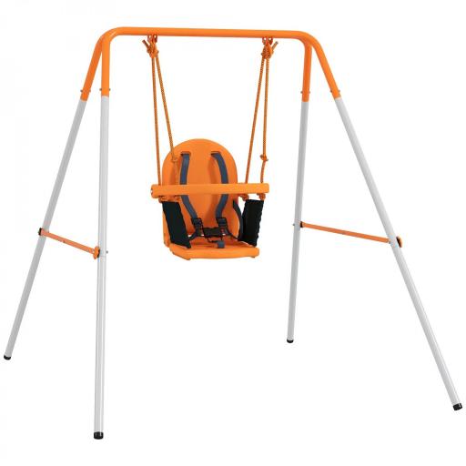 Columpio para Bebés Columpio Jardín Exterior de Acero con Respaldo Cinturón de Seguridad Carga 25 kg Naranja [8]