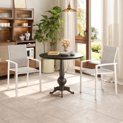Juego de 2 Sillas de Jardín Exterior Apilables con Tela Transpirable Reposabrazos y Respaldo 56x58x89 cm Gris Claro [5]