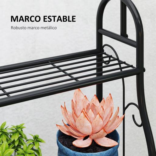 Estantería para Plantas de 3 Niveles con Ganchos de Metal Barra para Colgar para Interior y Exterior Negro [4]