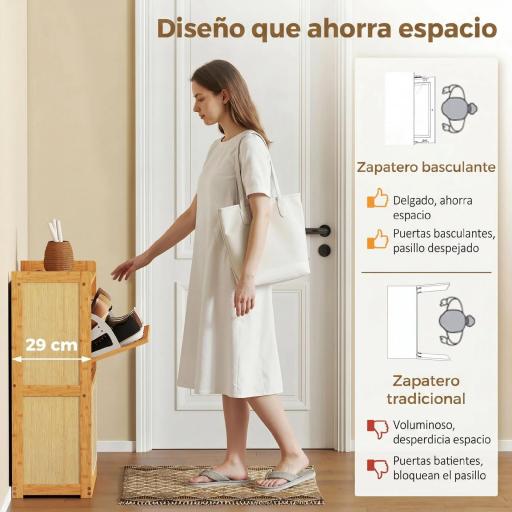 Zapatero Estrecho de Bambú con 2 Cajones Abatibles de Ratán para 12-14 Pares de Zapatos 69x29x83 cm Natural [2]