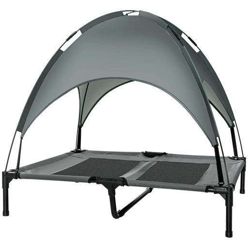 Cama Elevada para Mascotas Portátil con Toldo Extraíble Tela Transpirable al Aire Libre para Interior y Exterior 92x76x90 cm Gris [9]