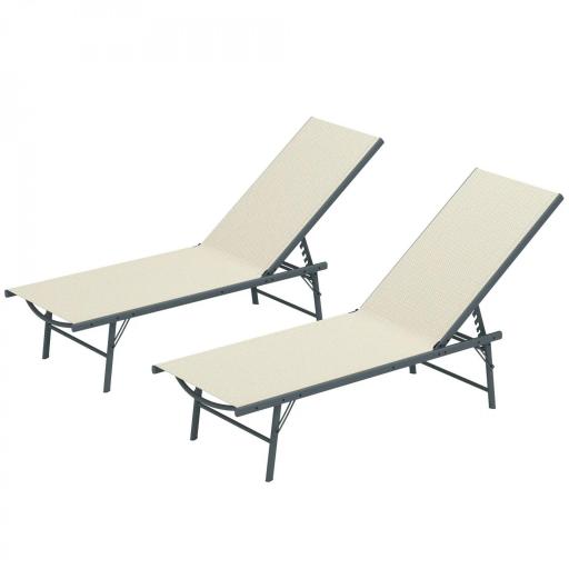 Juego de 2 Tumbonas Plegables Reclinables en 5 Posiciones con Estructura Metálica y Asiento de Malla Transpirable Crema [9]