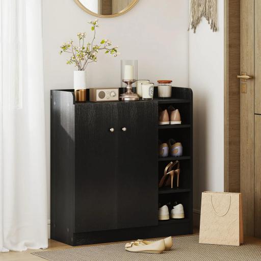 Mueble Zapatero de 2 Puertas Zapatero Estrecho con Estantes Ajustables para 12 Pares de Zapatos 83x30x90 cm Negro