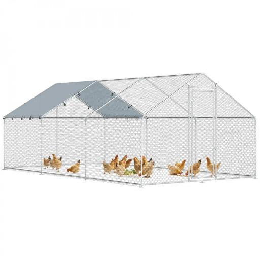 Gallinero para Exterior Grande de Acero Galvanizado 5,1x3x1,9 m 15,3 m² con Cubierta Tela Oxford y Cerradura Plata [9]