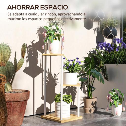 Soporte para Plantas de Madera y Acero de 4 Niveles con 4 Estantes Cuadrados 53x42x85 cm Natural y Blanco [3]