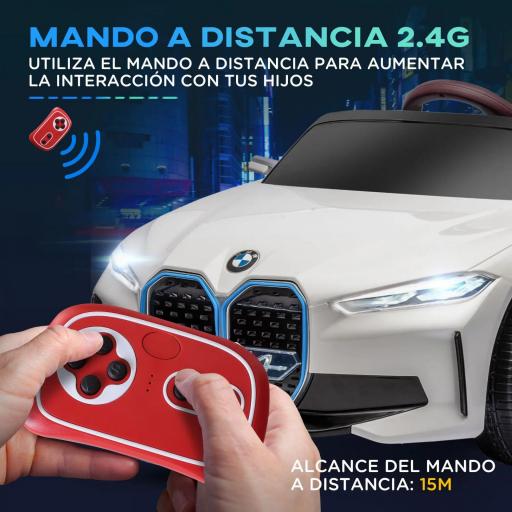Coche Eléctrico para Niños 37-72 Meses Autorización BMW I4 con Control Remoto y Cinturón de Seguridad 115x67x45cm Blanco [5]
