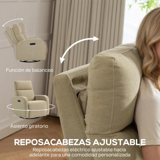 Sillón Relax Reclinable Eléctrico Giratorio y Balancín con Doble Motor Reposacabezas Ajustable Puertos USB Reposapiés [5]